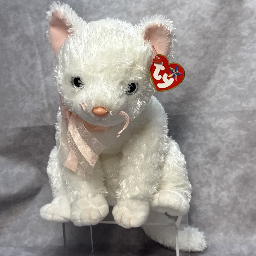 Vintage Ty Beanie Buddy Fancy The White Cat 11" Made With 100% TYSilk NWT